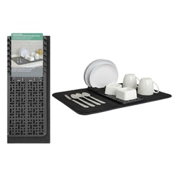 [768-02505] Life Art Microfiber Dish Drying Mat with Dish Rack, Black