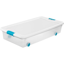 [14988004 / 4387148] Sterilite Wheeled Latching Underbed Box 56 Qt. Clear with White Lid