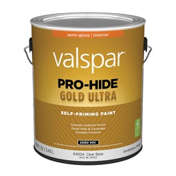 [028.0064004.007] Valspar Pro-Hide Gold Ultra Zero VOC Latex Semi-Gloss Interior Wall Paint, Clear Base, 1 Gal.