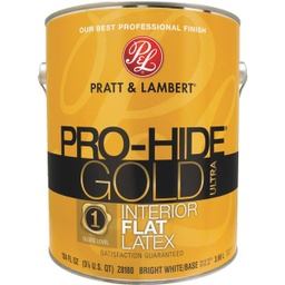 [0000Z8180-16] ****Pratt &amp; Lambert Pro-Hide Gold Ultra Latex Flat Interior Wall Paint, Bright White Base, 1 Gal.¹