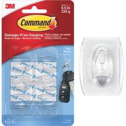 [17006CLR-ES-6PK / 17006CLRES / 17006CLR-ES / 17006CLR / 6880280] 3M Command Clear Mini Hooks, 6 Hooks, 8 Strips