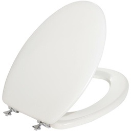 [144CP-000] ****Mayfair Elongated Closed Front Premium White Wood Beveled Toilet Seat with Chrome Hinges