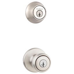 [96900-406] Kwikset Polo Keyed Entry Knob and Single Cylinder Deadbolt Combo, Satin Chrome