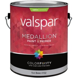 [027.0004102.007] ****Valspar Medallion 100% Acrylic Paint &amp; Primer Satin Exterior House Paint, Tint Base, 1 Gal.