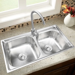 [BA-1217 RHTDBKS15409] Royal Homes Topmount Double Bowl Kitchen Sink 30 x17 x7 in