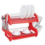 [DD10248 ] Home Basics Plastic Dish Drainer 2-Tier, Red