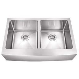 [RHKS-HAD3321 RHDBKS15586] Royal Homes Double Bowl Apron Kitchen Sink 33&quot; x 18&quot; (838 × 457 mm) 304 Stainless