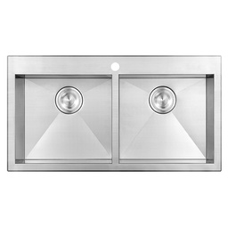 [RH953005 980040 981001 RHUDBKSC15795] Royal Homes Topmount Double Bowl Kitchen Sink Combo 32.8 x 22 x 8.9 In.