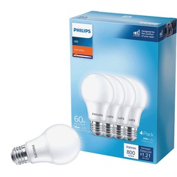 [565457  / 461129] Philips 60W Equivalent Soft White A19 Medium LED Light Bulb 4Pk