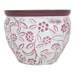 [HG 18-181/3 S CHCPP17159] ****Classy Homes Ceramic Plant Pots Floral White / Mauve S