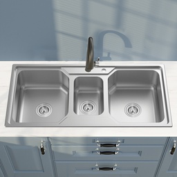 [RHSK7025 / SD-7025 RHUTBKS19514] Royal Homes Top-mount Triple Bowl Kitchen Sink 42x19.5x9.5 In. Stainless Steel