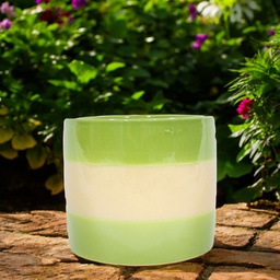 [HG 18-198/3 L CHCPP20154] ****Classy Homes Ceramic Plant Pots Striped Green / Light Pink L
