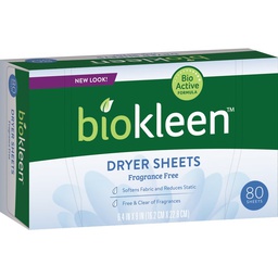 [B00131] ****Biokleen Fragrance Free Dryer Sheets 80pk