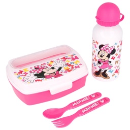 [51193] ****Disney Minnie 4pc BTS Set - 400ml Bottle, Sandwich Box w/Cutlery