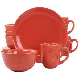 [127268.12] ****Gibson Home Mercer 12pc Dinnerware Set Red Stoneware