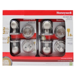 [8102306] Honeywell Ball Knob Home Security Kit, Satin Nickel