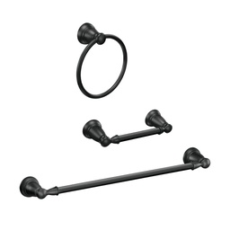 [Y2633BL] Moen Banbury 3pc Bath Hardware Set - Incl. 24in Towel Bar, Toilet Paper Holder and Towel Ring, Matte Black