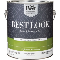[HW38W0726-16] Best Look Latex Paint &amp; Primer In One Semi-Gloss Interior Wall Paint, Bright White, 1 Gal