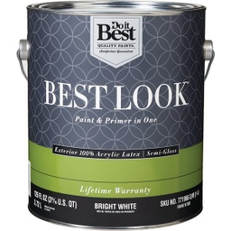 [HW40W0950-16] Best Look 100% Acrylic Latex Paint &amp; Primer In One Semi-Gloss Exterior House Paint, Bright White, 1 Gal