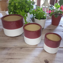 [HG 18-197/3  CHCPP17165] Classy Homes Ceramic Plant Pots Striped White / Mauve 3 Piece Set