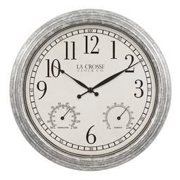 [433-3236] ****La Crosse 14 In. Silas Indoor/Outdoor Wall Clock with Temperature &amp; Humidity