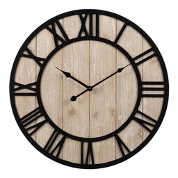 [404-3450A] ****La Crosse Harper Wall Clock 19.7 In. Beige Wood/Black Quartz