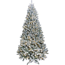 [XVT142729MF] Caffco Montana Ridge 7.5 Ft Flocked Pine Quick Connect Prelit Artificial Christmas Tree, 500-Bulb Warm White LED