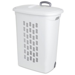 [12228003] Sterilite Plastic Wheeled Laundry Hamper, White