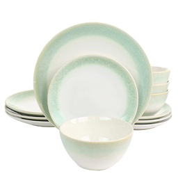 [120393.12] Martha Stewart Everyday Perry Street 12pc Dinnerware Set, White w/ Green Rim