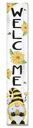 [69994] My Word! Porch Board Welcome Gnome with Beehive and Yellow Daisies 8 In. x 46.5 In.