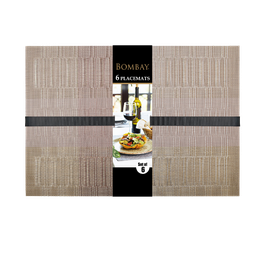 [BT41372] Bombay Texteline Placemats 13x19 In., Light Brown/Gold - Set of 6