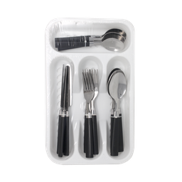 [FF44700] Farberware 17pc Flatware Set, Blk Handles with Cutlery Tray