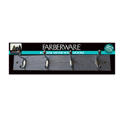 [FZ32004] Farberware 4-Hook Wall Organizer 17.7 x 2.8 In., Chrome/ Barnyard Grey Wood