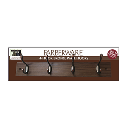 [FZ32028] Farberware 4-Hook Wall Organizer 17.7 x 2.8 In., Bronze/ Natural Wood