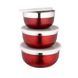 [BP40108] Bombay 6pc Bowls with Lids .8, 1, 1.5 Qt. Stainless Steel/ Red