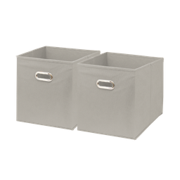 [FZ31805] Farberware Collapsible Bins with Metal Handles 12.2 x 12.2 x 12.2 In., Light Grey - Set of 2