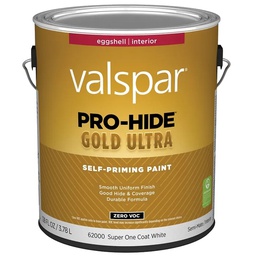 [028.0062000.007] ****Valspar Pro-Hide Gold Ultra Zero VOC Latex Eggshell Interior Wall Paint, Super-One Coat White, 1 Gal.