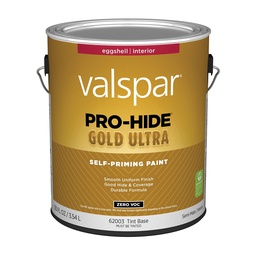 [028.0062003.007] Valspar Pro-Hide Gold Ultra Zero VOC Latex Eggshell Interior Wall Paint, Tint Base, 1 Gal.