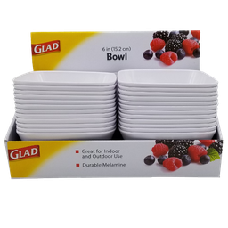 [GLD-70013] ****Glad Melamine Square Bowl 6in, White