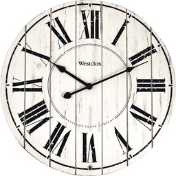 [38018] ****Westclox Wall Clock 18 In. Whitewash Wood with Distressed Finish