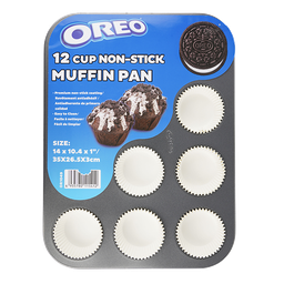 [OR1049] Oreo 12-cup Muffin Pan with 60pc Paper Baking Cups 35x26.5x3cm