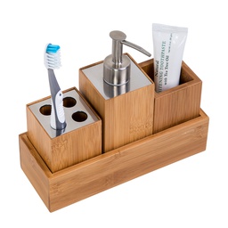 [BTH-06900] ****Honey Can Do Bamboo 4-Piece Dispenser Set