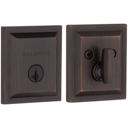 [93800-017 / 380 SLB 11P SMT] Baldwin Prestige Torrey Pines Single Cylinder Square Deadbolt with SmartKey Security, Venetian Bronze