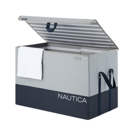 [21A332-TG] ****Nautica Folding Rectangular Hamper/ Storage Trunk with Lid, Gray Block
