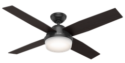 [59251] Hunter Dempsey Ceiling Fan 52 In. with LED Light and Remote, Matte Black/ Dark Walnut