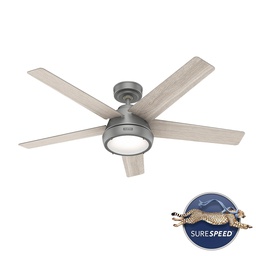 [52423] Hunter Burroughs Ceiling Fan 52 In. with LED Light and Remote, Matte Silver/ Grey Oak