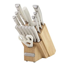 [5280846] Farberware Triple Riveted Knife Block Set 15-piece, White/ Stainless