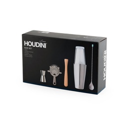 [H7-20405T] Houdini 5pc Bar Set, Stainless Steel (Shaker, Jigger, Strainer, Muddler, Stirring Spoon)