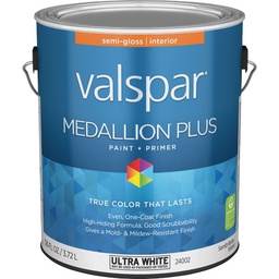 [028.0024002.007] Valspar Medallion Plus Premium Paint &amp; Primer Semi-Gloss Interior Paint, Ultra White, 1 Gal.