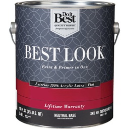 [HW35T0705-16] Best Look 100% Acrylic Latex Premium Paint &amp; Primer In One Flat Exterior House Paint, Neutral Base, 1 Gal.